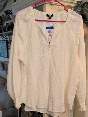 FRYE Cream Eyelet Long-Sleeve Peasant Blouse